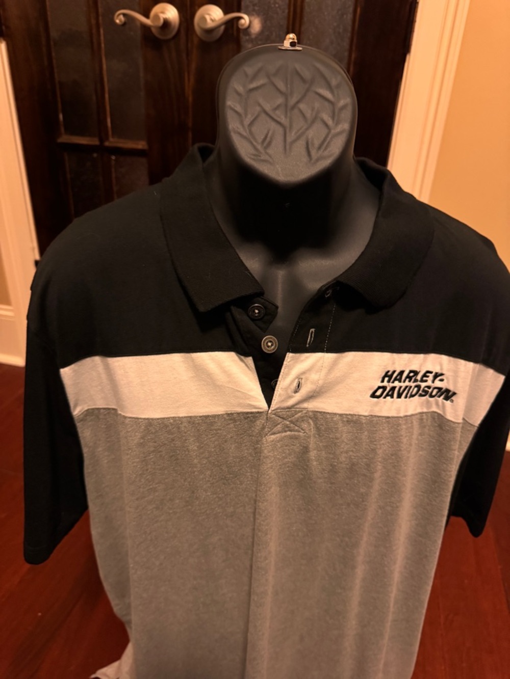 Harley-Davidson Black, White & Gray Men’s Polo with Chest Logo